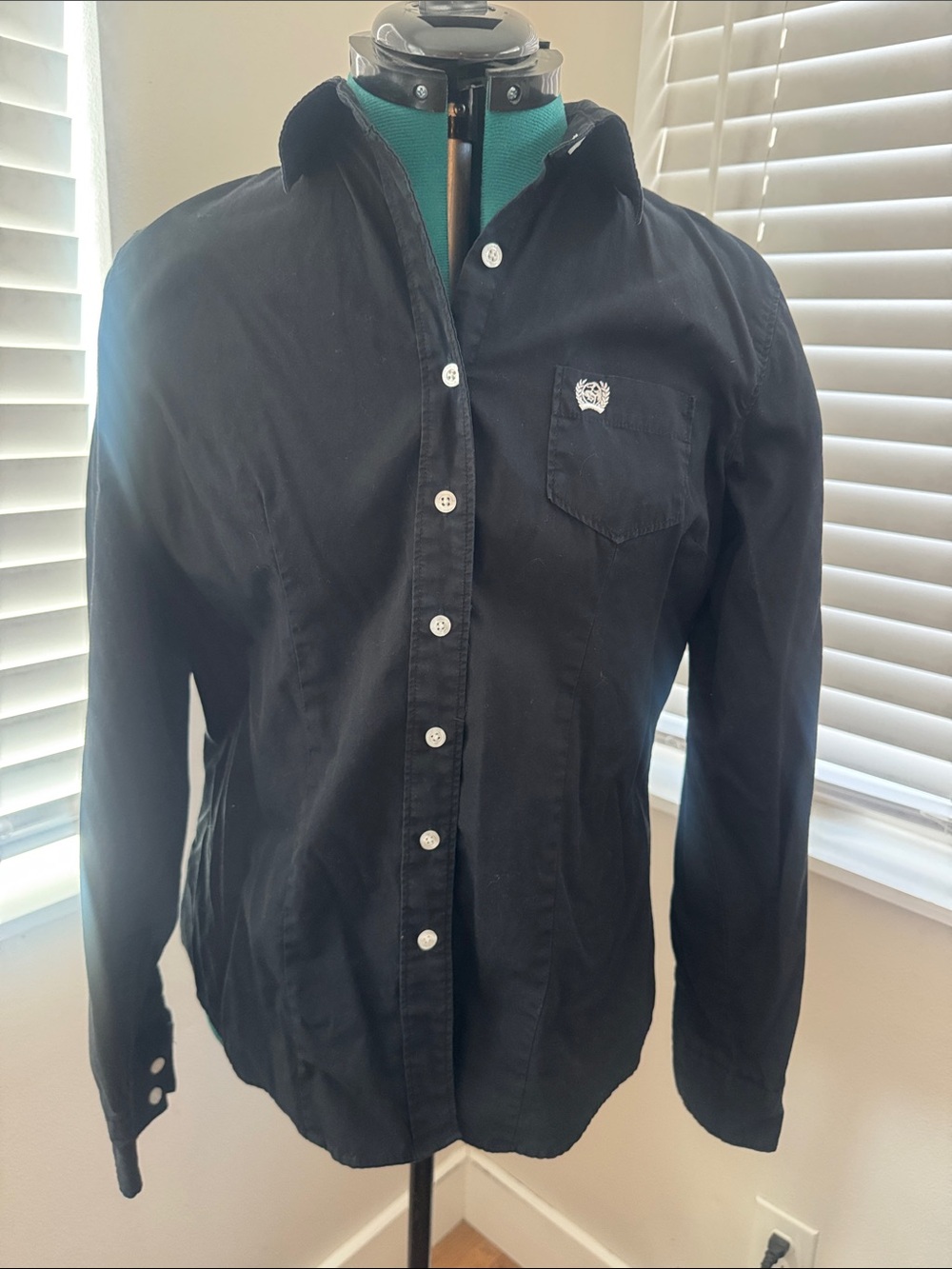 Black Button-Up Shirt with Chest Patch